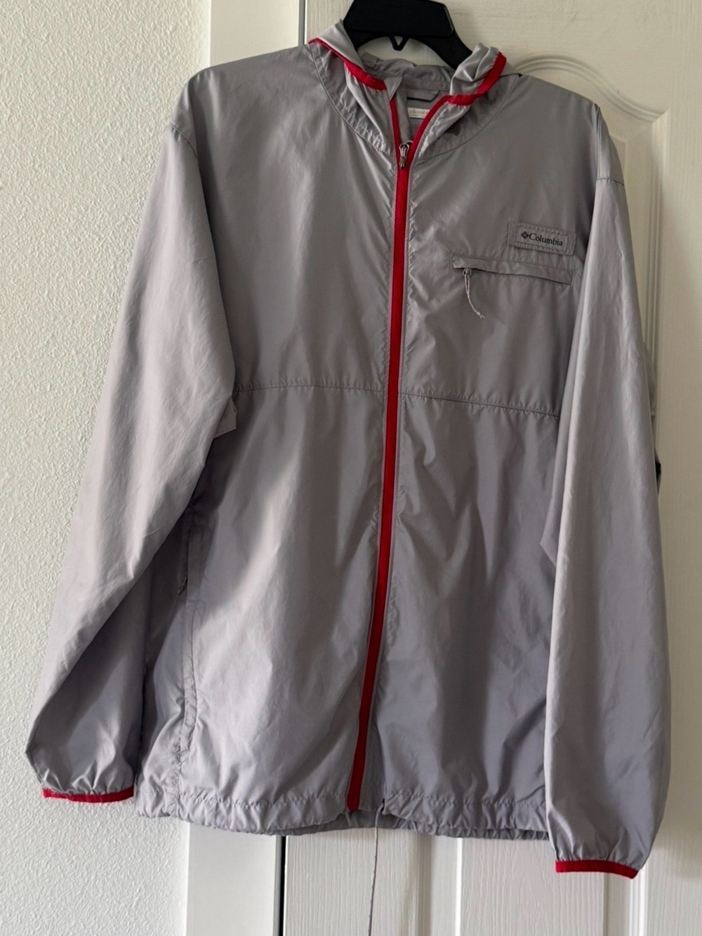 Columbia Men’s Large Gray Hooded Lightweight Windbreaker Jacket Full Zip